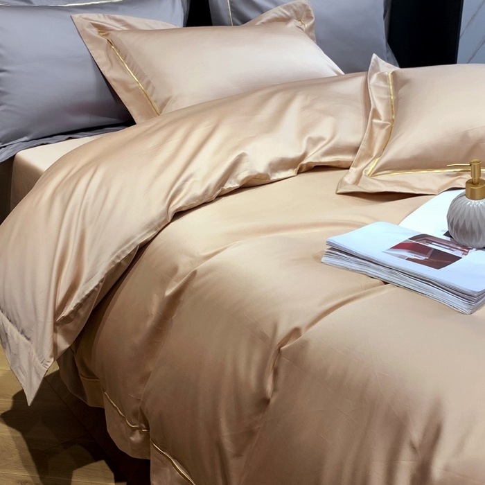 91家纺网 家纺一手货源 找家纺 南泉坊 2025新款50支纯棉贡缎四件套 香槟金