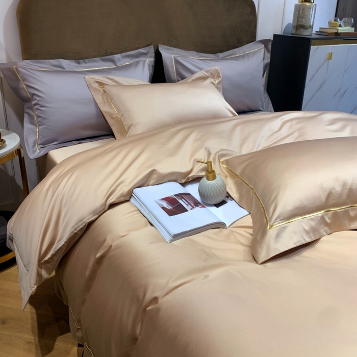 91家纺网 家纺一手货源 找家纺 南泉坊 2025新款50支纯棉贡缎四件套 香槟金