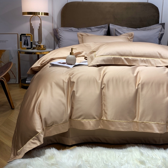 91家纺网 家纺一手货源 找家纺 南泉坊 2025新款50支纯棉贡缎四件套 香槟金