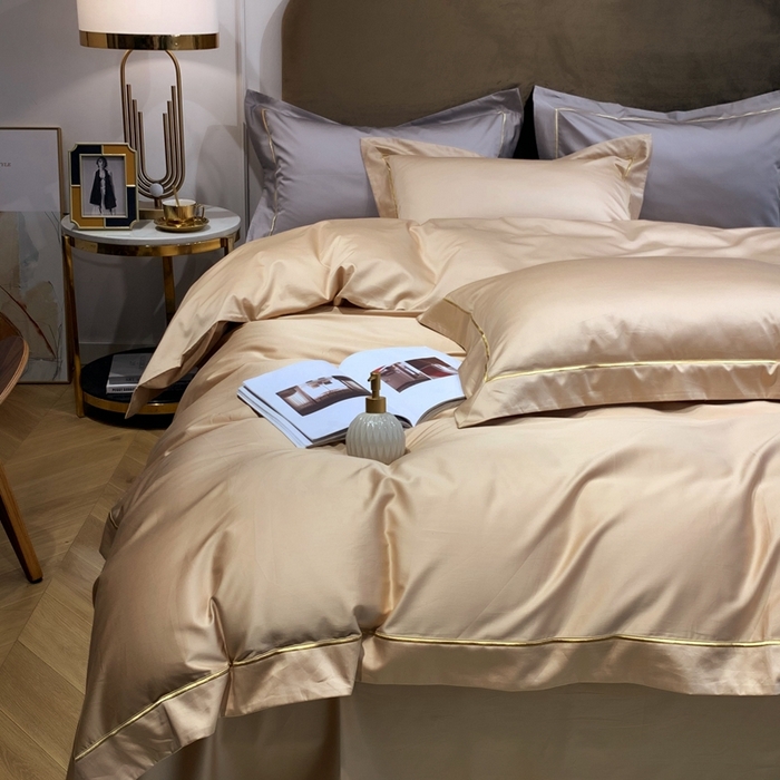 91家纺网 家纺一手货源 找家纺 南泉坊 2025新款50支纯棉贡缎四件套 香槟金