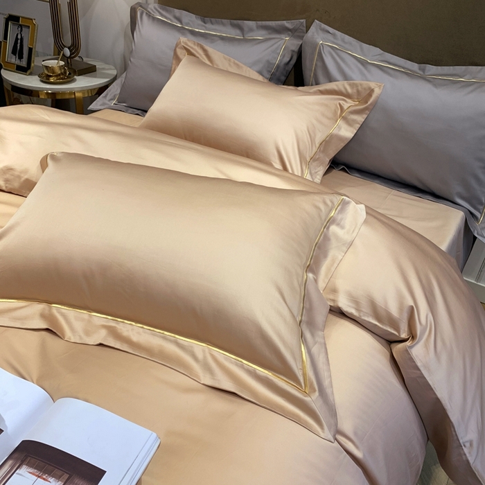 91家纺网 家纺一手货源 找家纺 南泉坊 2025新款50支纯棉贡缎四件套 香槟金