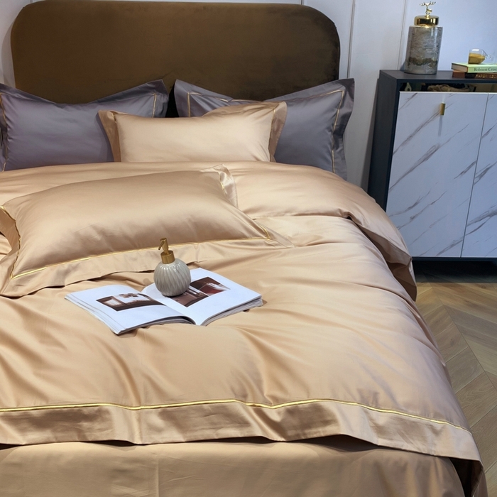 91家纺网 家纺一手货源 找家纺 南泉坊 2025新款50支纯棉贡缎四件套 香槟金