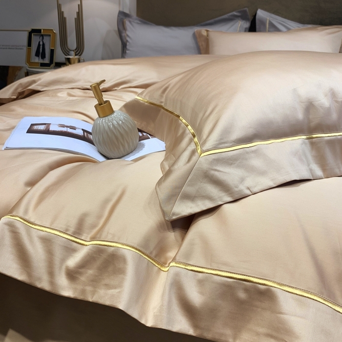 91家纺网 家纺一手货源 找家纺 南泉坊 2025新款50支纯棉贡缎四件套 香槟金