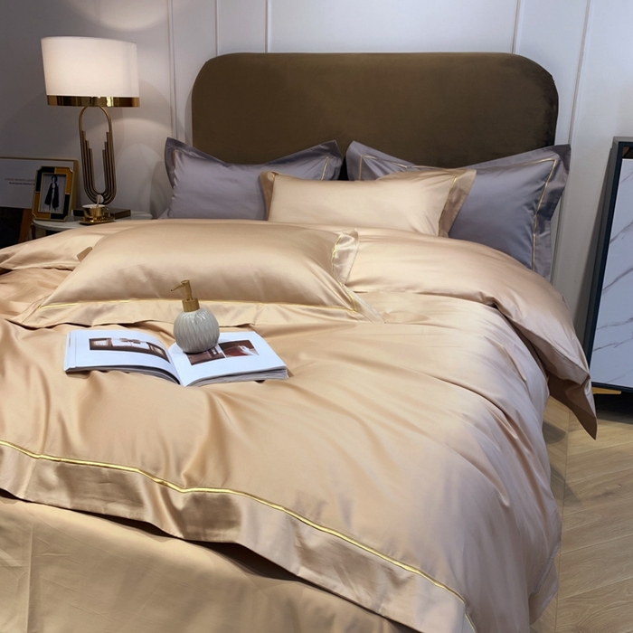 91家纺网 家纺一手货源 找家纺 南泉坊 2025新款50支纯棉贡缎四件套 香槟金