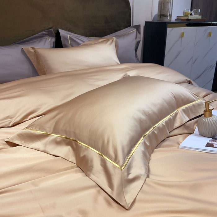 91家纺网 家纺一手货源 找家纺 南泉坊 2025新款50支纯棉贡缎四件套 香槟金