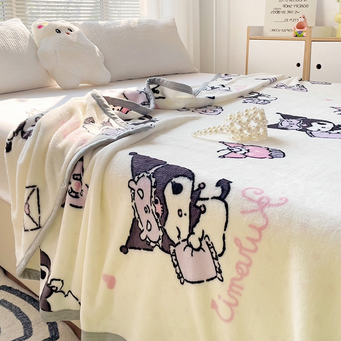 91家纺网 家纺一手货源 找家纺 港岛妹妹 2025新款三丽鸥牛奶绒毛毯毯子 波点库洛米