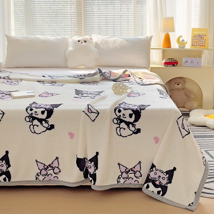 91家纺网 家纺一手货源 找家纺 港岛妹妹 2025新款三丽鸥牛奶绒毛毯毯子 波点库洛米