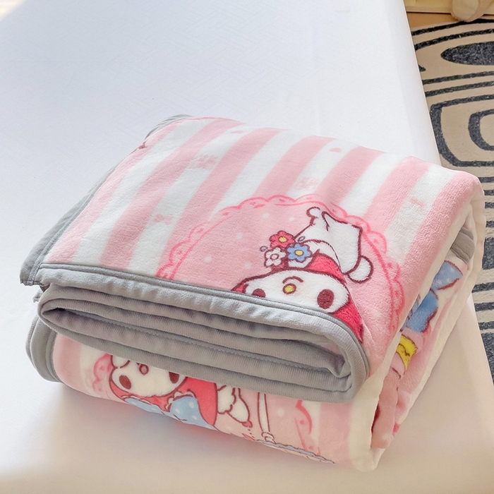 91家纺网 家纺一手货源 找家纺 港岛妹妹 2025新款三丽鸥牛奶绒毛毯毯子 条纹美乐蒂