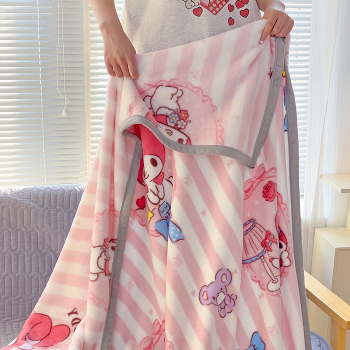 91家纺网 家纺一手货源 找家纺 港岛妹妹 2025新款三丽鸥牛奶绒毛毯毯子 条纹美乐蒂