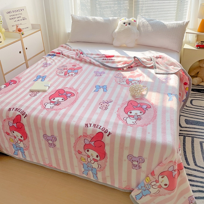 91家纺网 家纺一手货源 找家纺 港岛妹妹 2025新款三丽鸥牛奶绒毛毯毯子 条纹美乐蒂