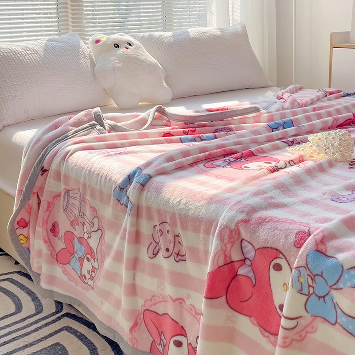 91家纺网 家纺一手货源 找家纺 港岛妹妹 2025新款三丽鸥牛奶绒毛毯毯子 条纹美乐蒂