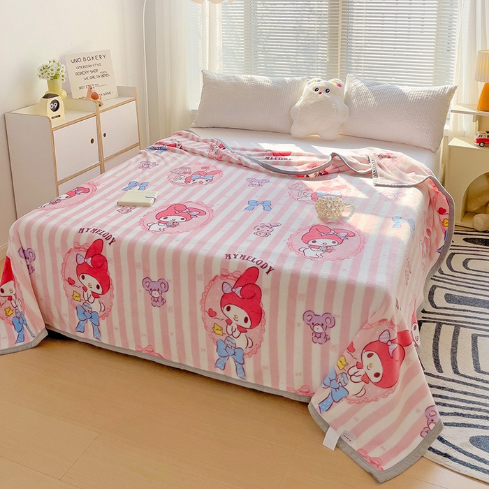 91家纺网 家纺一手货源 找家纺 港岛妹妹 2025新款三丽鸥牛奶绒毛毯毯子 条纹美乐蒂