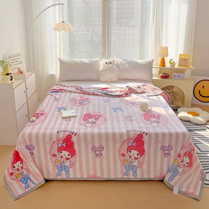 91家纺网 家纺一手货源 找家纺 港岛妹妹 2025新款三丽鸥牛奶绒毛毯毯子 条纹美乐蒂