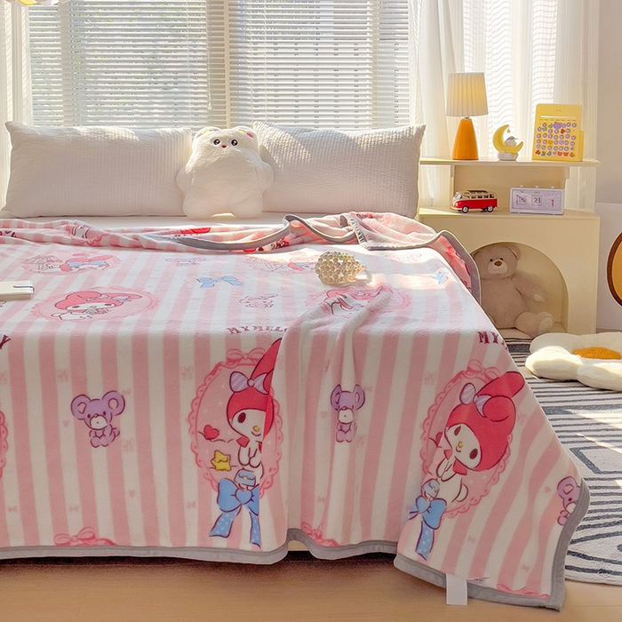 91家纺网 家纺一手货源 找家纺 港岛妹妹 2025新款三丽鸥牛奶绒毛毯毯子 条纹美乐蒂