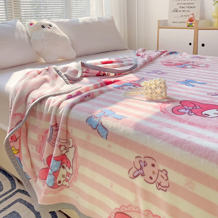 91家纺网 家纺一手货源 找家纺 港岛妹妹 2025新款三丽鸥牛奶绒毛毯毯子 条纹美乐蒂