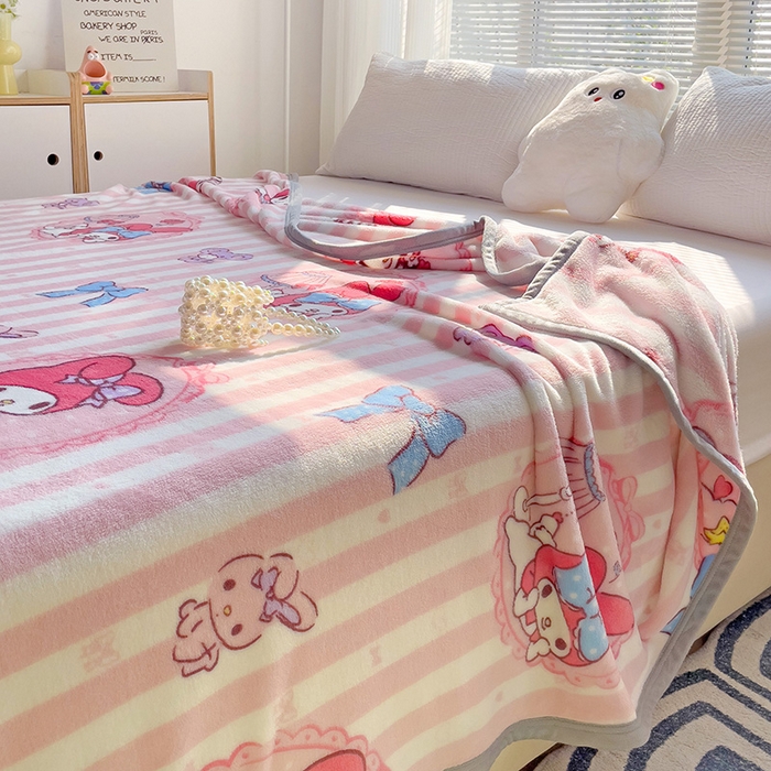 91家纺网 家纺一手货源 找家纺 港岛妹妹 2025新款三丽鸥牛奶绒毛毯毯子 条纹美乐蒂