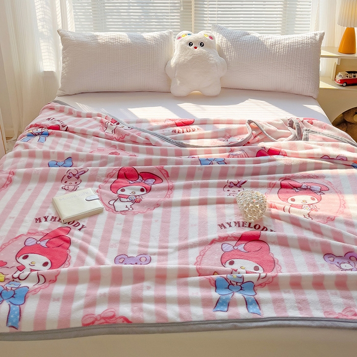 91家纺网 家纺一手货源 找家纺 港岛妹妹 2025新款三丽鸥牛奶绒毛毯毯子 条纹美乐蒂