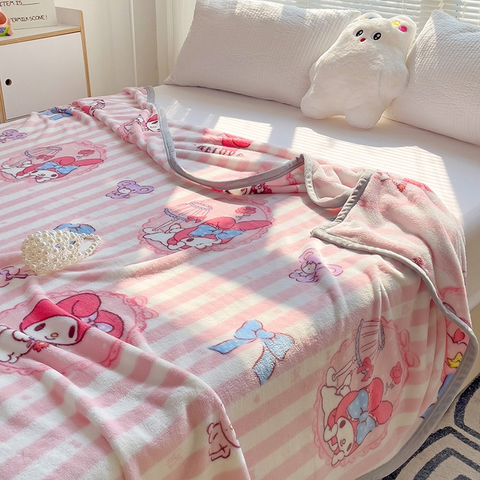 91家纺网 家纺一手货源 找家纺 港岛妹妹 2025新款三丽鸥牛奶绒毛毯毯子 条纹美乐蒂