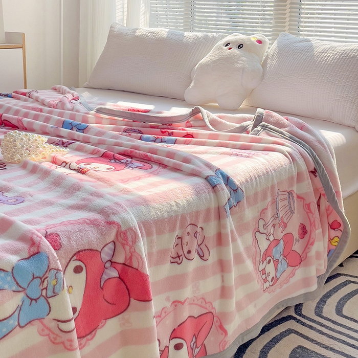 91家纺网 家纺一手货源 找家纺 港岛妹妹 2025新款三丽鸥牛奶绒毛毯毯子 条纹美乐蒂