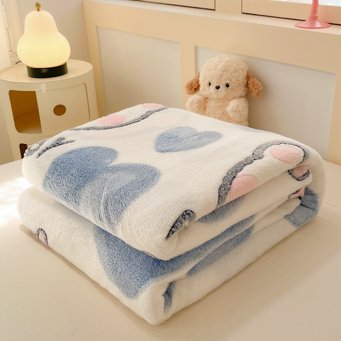 川悦生活 2025新款高克重双面雪花绒印花毛毯三件套 毛毯可爱熊