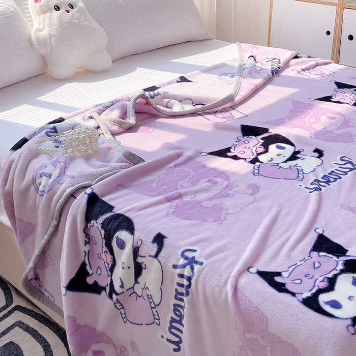 91家纺网 家纺一手货源 找家纺 港岛妹妹 2025新款三丽鸥牛奶绒毛毯毯子 紫色库洛米