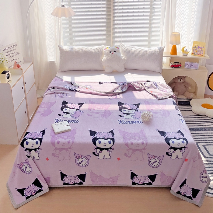 91家纺网 家纺一手货源 找家纺 港岛妹妹 2025新款三丽鸥牛奶绒毛毯毯子 紫色库洛米