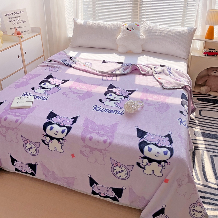 91家纺网 家纺一手货源 找家纺 港岛妹妹 2025新款三丽鸥牛奶绒毛毯毯子 紫色库洛米