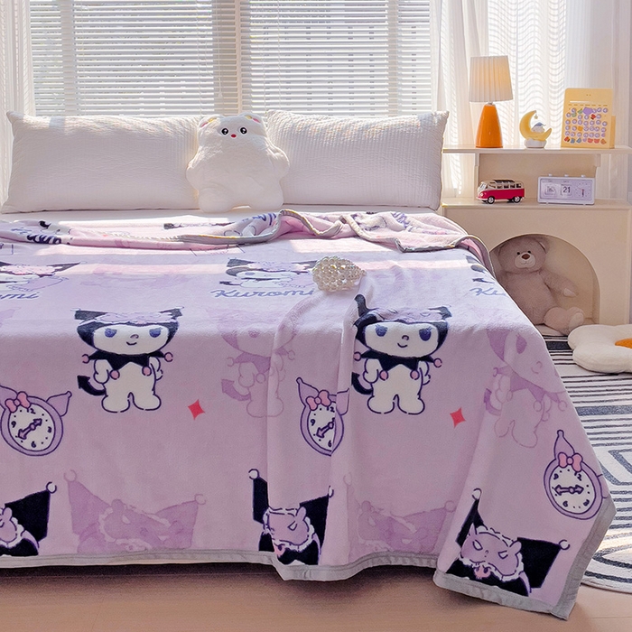 91家纺网 家纺一手货源 找家纺 港岛妹妹 2025新款三丽鸥牛奶绒毛毯毯子 紫色库洛米