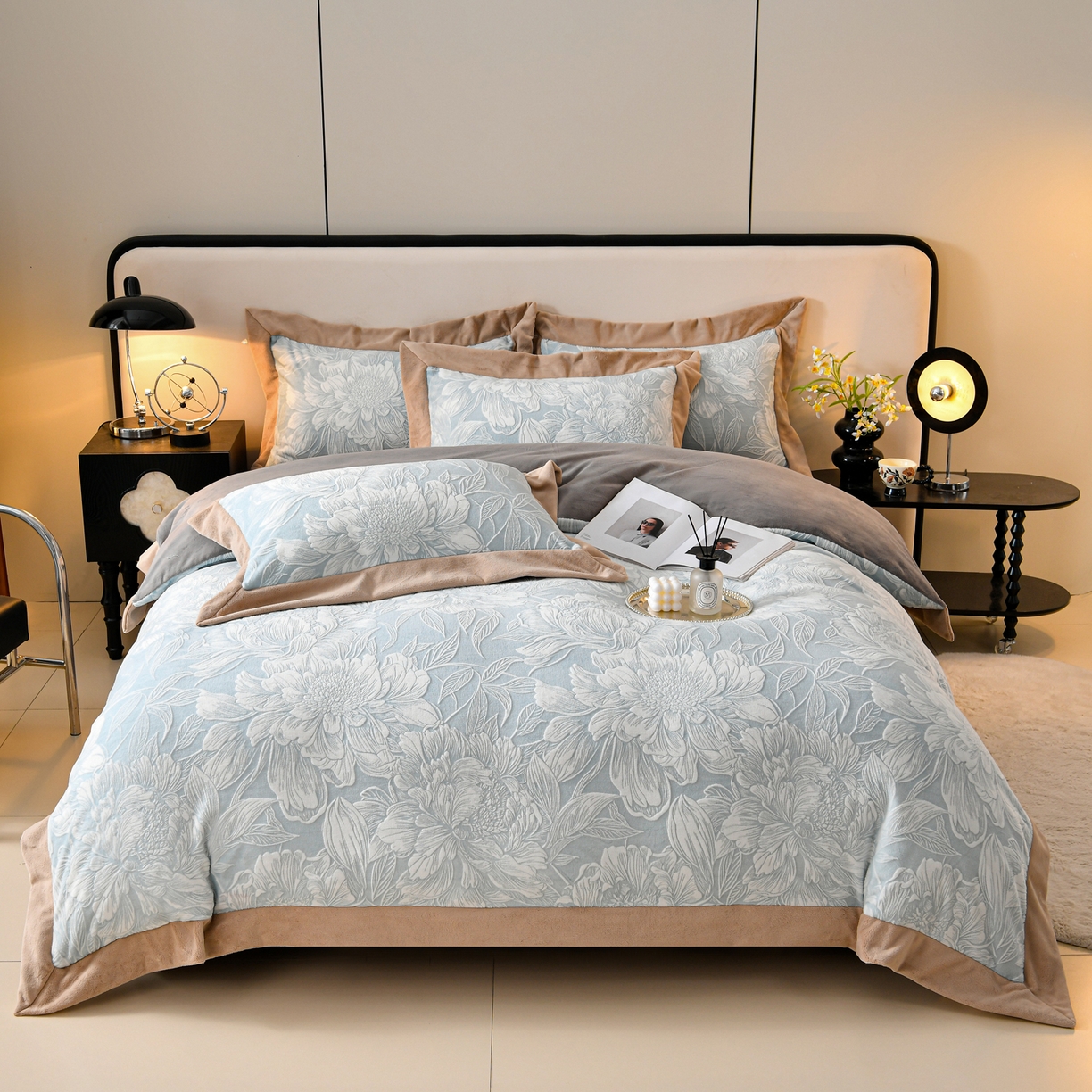 91家纺网 家纺一手货源 找家纺 湘雪家居  2025新款高克重雕花牛奶绒四件套 梦娜-宾利兰