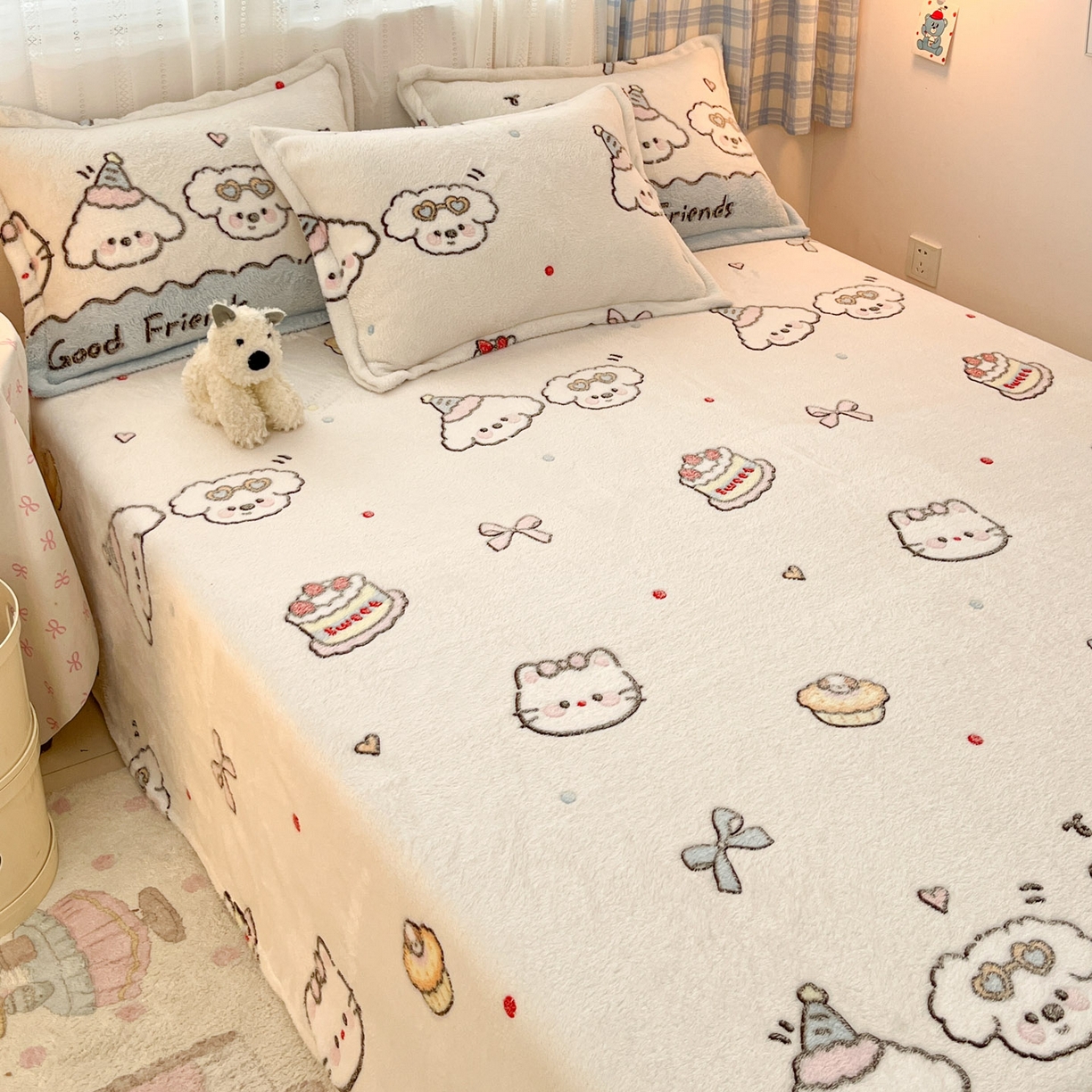 91家纺网 家纺一手货源 找家纺 川悦生活 2025新款高克重双面雪花绒印花毛毯三件套 毛毯快乐派对