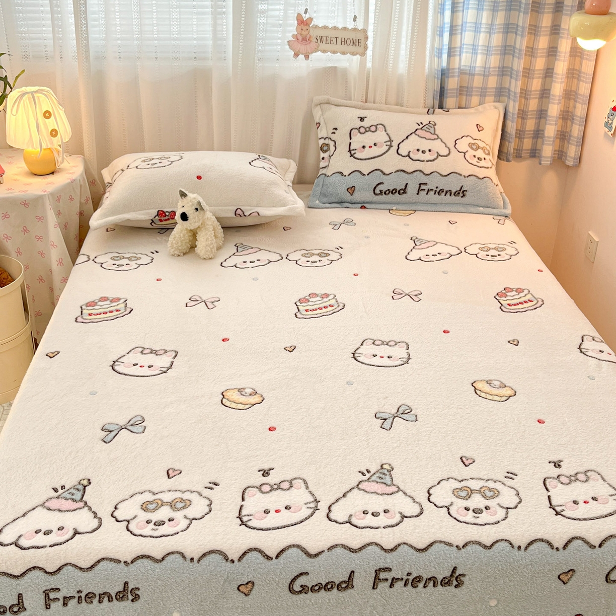 91家纺网 家纺一手货源 找家纺 川悦生活 2025新款高克重双面雪花绒印花毛毯三件套 毛毯快乐派对