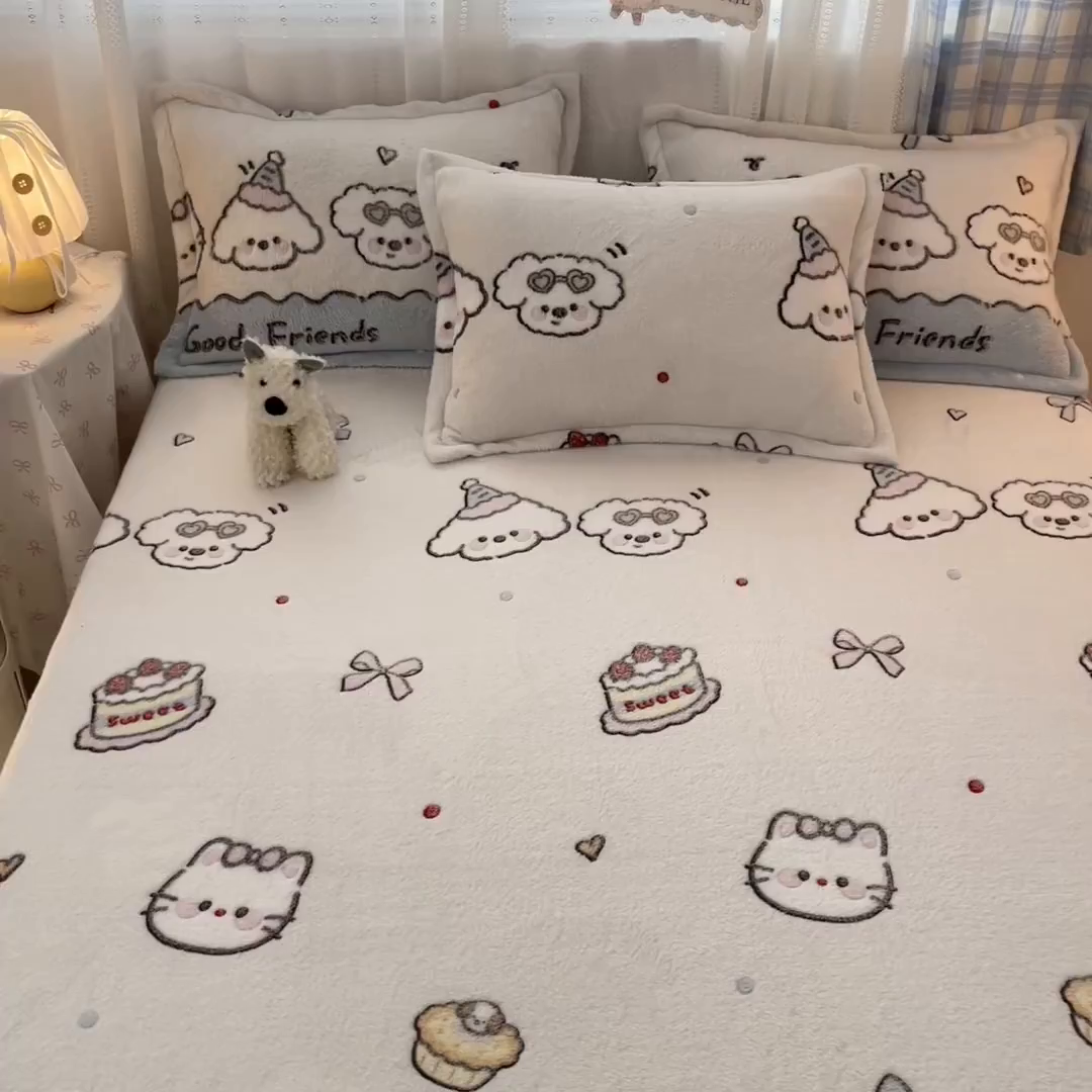 91家纺网 家纺一手货源 找家纺 川悦生活 2025新款高克重双面雪花绒印花毛毯三件套 毛毯快乐派对