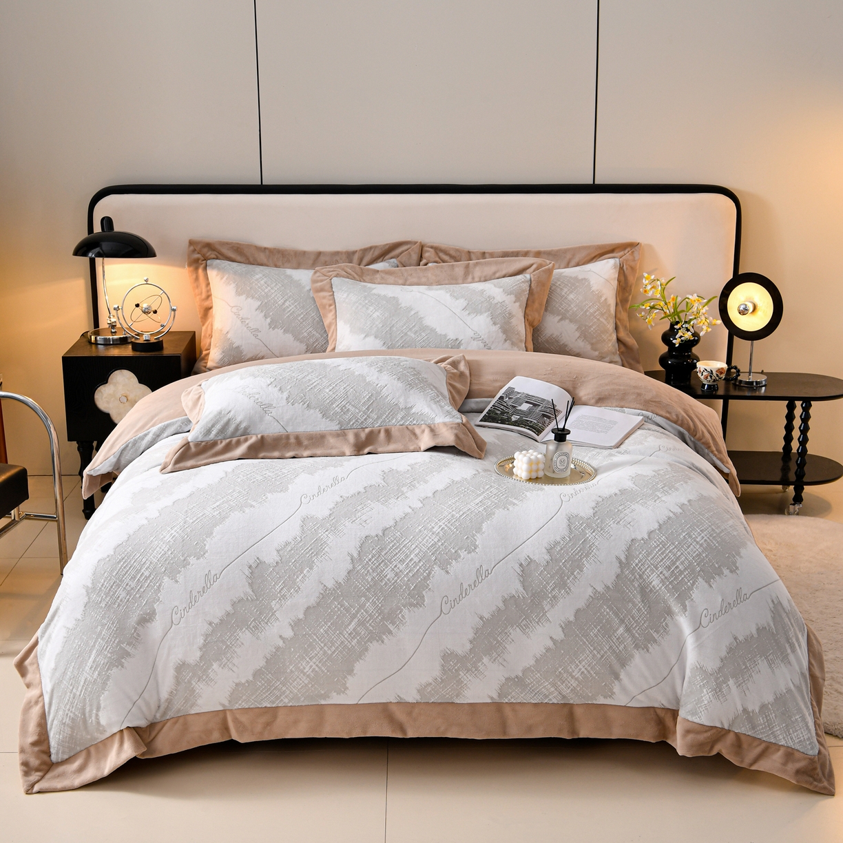 91家纺网 家纺一手货源 找家纺 湘雪家居  2025新款高克重雕花牛奶绒四件套 霜雪款-复古灰