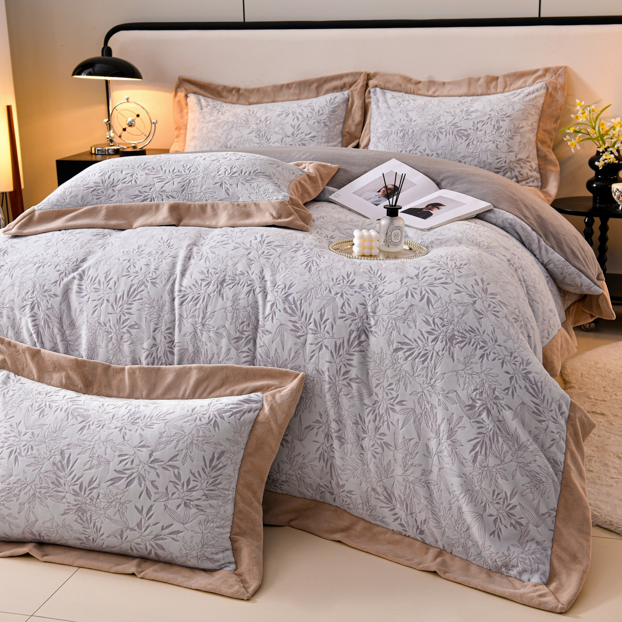 91家纺网 家纺一手货源 找家纺 湘雪家居  2025新款高克重雕花牛奶绒四件套 霜雪款-泫雅紫