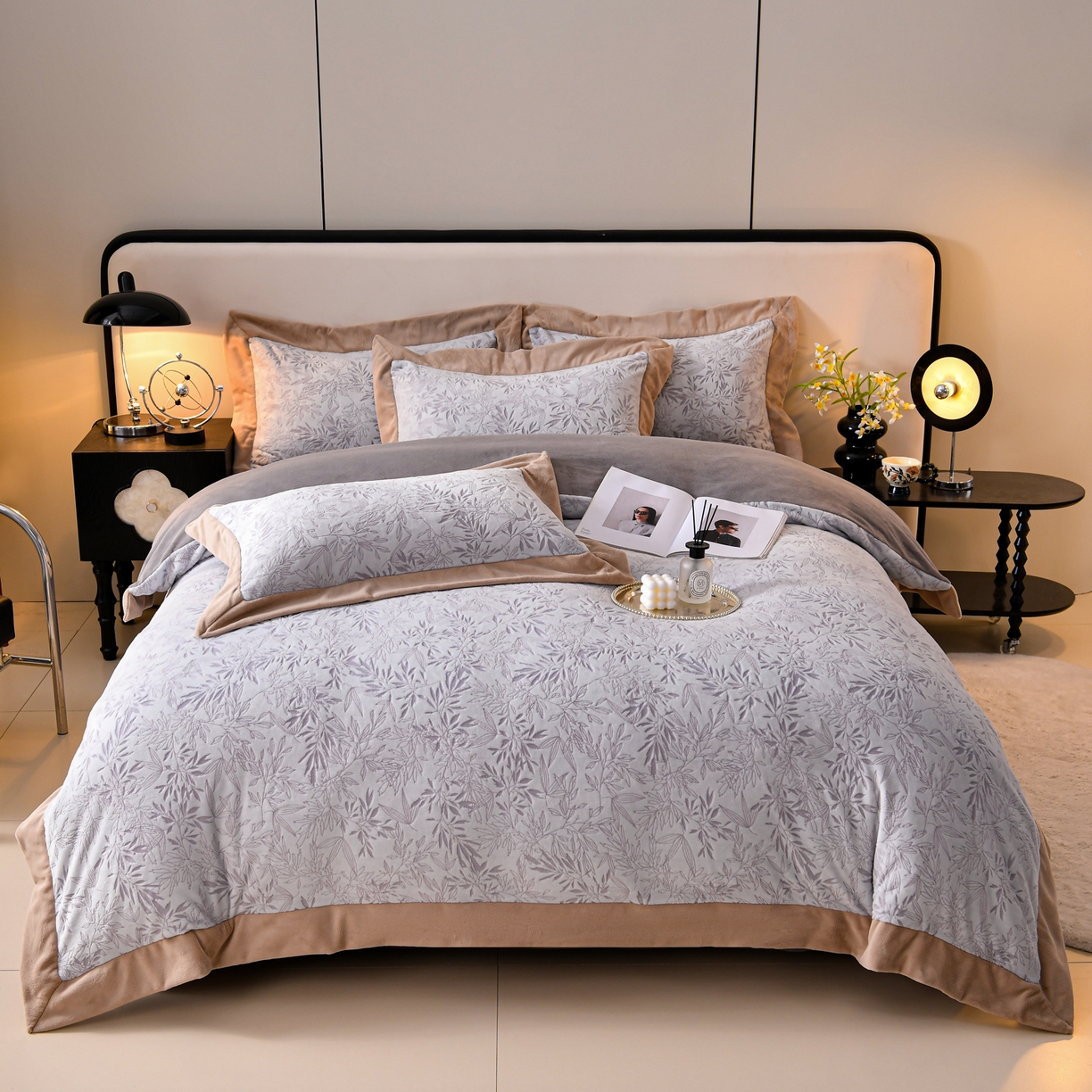 91家纺网 家纺一手货源 找家纺 湘雪家居  2025新款高克重雕花牛奶绒四件套 霜雪款-泫雅紫