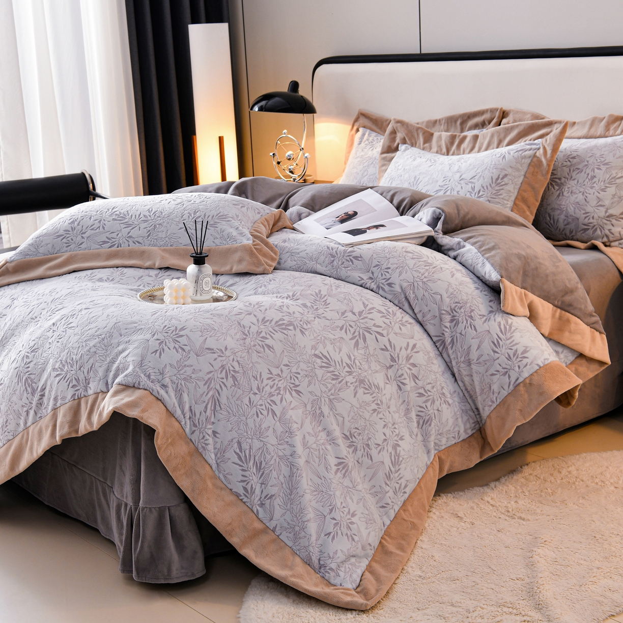 91家纺网 家纺一手货源 找家纺 湘雪家居  2025新款高克重雕花牛奶绒四件套 霜雪款-泫雅紫