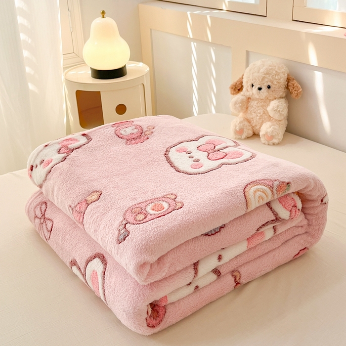 91家纺网 家纺一手货源 找家纺 川悦生活 2025新款高克重双面雪花绒印花毛毯三件套 毛毯蜜语奶兔