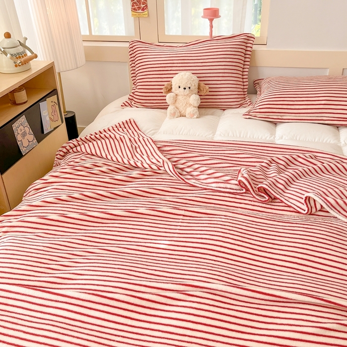 91家纺网 家纺一手货源 找家纺 川悦生活 2025新款高克重双面雪花绒印花毛毯三件套 毛毯秋语-红豆