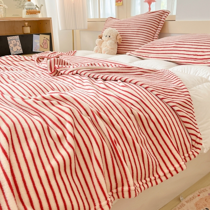 91家纺网 家纺一手货源 找家纺 川悦生活 2025新款高克重双面雪花绒印花毛毯三件套 毛毯秋语-红豆