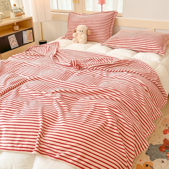 91家纺网 家纺一手货源 找家纺 川悦生活 2025新款高克重双面雪花绒印花毛毯三件套 毛毯秋语-红豆