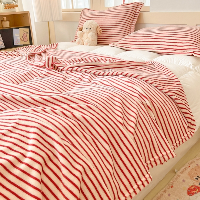 91家纺网 家纺一手货源 找家纺 川悦生活 2025新款高克重双面雪花绒印花毛毯三件套 毛毯秋语-红豆