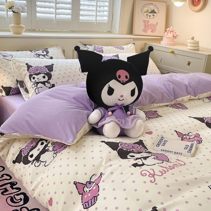 91家纺网 家纺一手货源 找家纺 港岛妹妹 2025新款云朵水洗工艺三丽鸥四件套 三丽鸥-白色库洛米