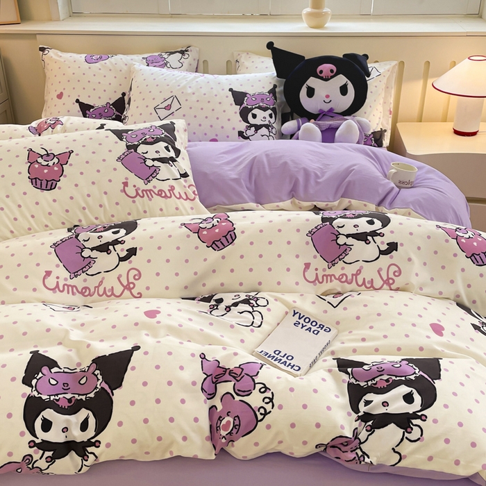 91家纺网 家纺一手货源 找家纺 港岛妹妹 2025新款云朵水洗工艺三丽鸥四件套 三丽鸥-白色库洛米