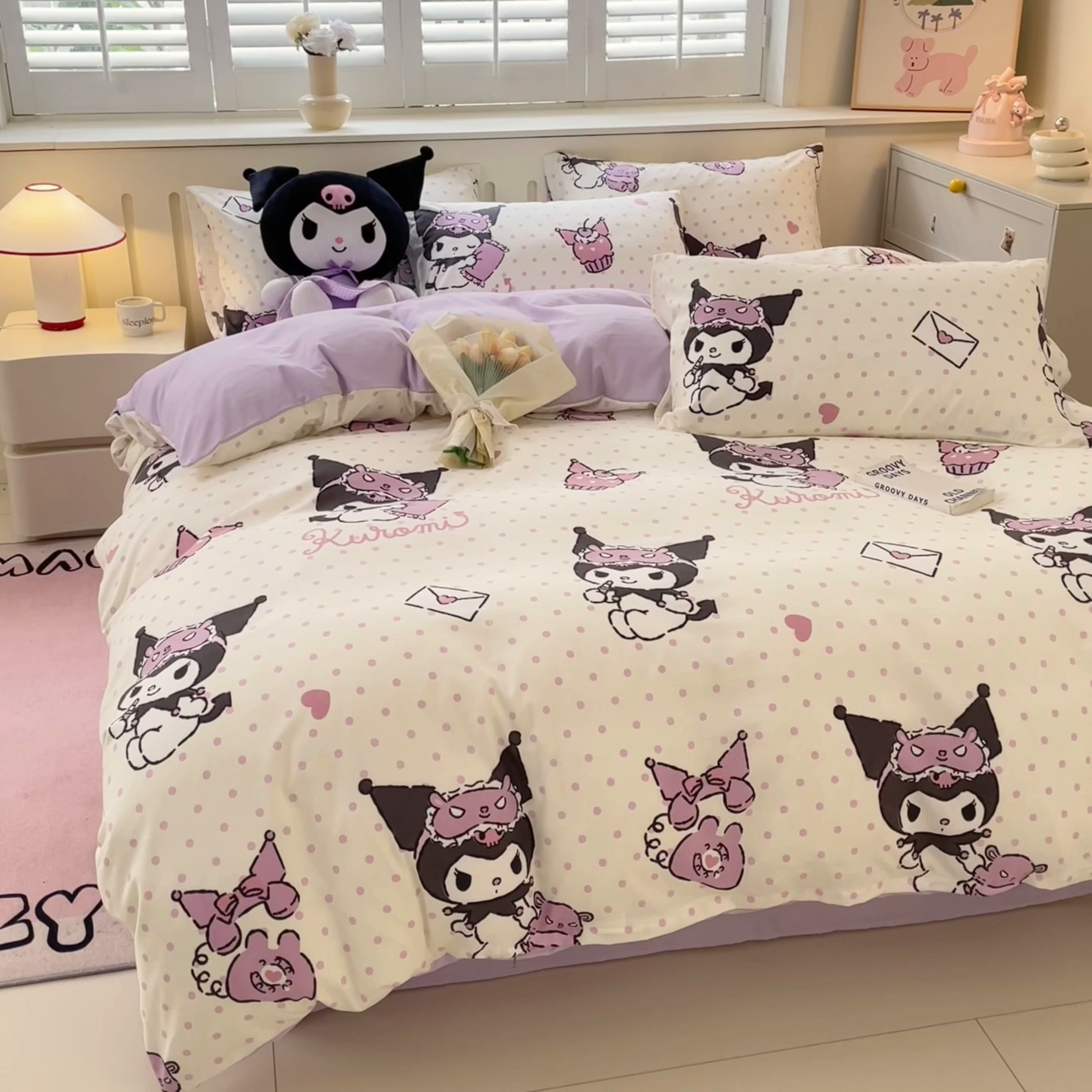 91家纺网 家纺一手货源 找家纺 港岛妹妹 2025新款云朵水洗工艺三丽鸥四件套 三丽鸥-白色库洛米