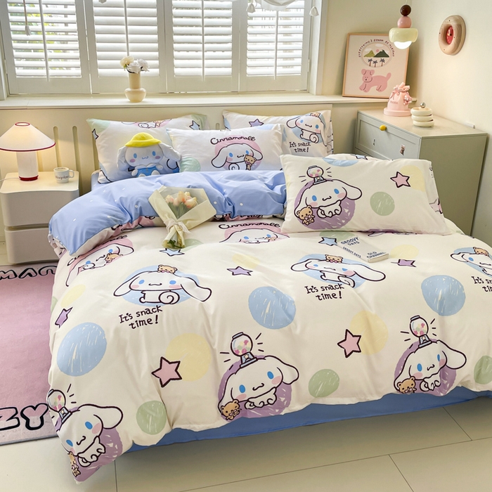 91家纺网 家纺一手货源 找家纺 港岛妹妹 2025新款云朵水洗工艺三丽鸥四件套 三丽鸥-彩色涂鸦玉桂狗