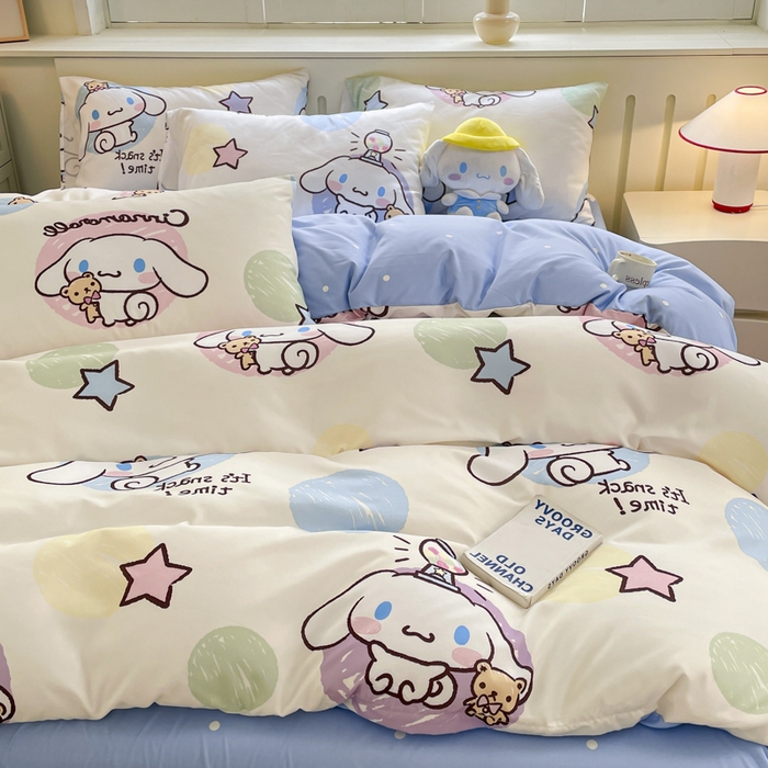 91家纺网 家纺一手货源 找家纺 港岛妹妹 2025新款云朵水洗工艺三丽鸥四件套 三丽鸥-彩色涂鸦玉桂狗