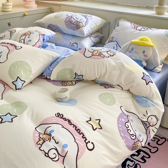 91家纺网 家纺一手货源 找家纺 港岛妹妹 2025新款云朵水洗工艺三丽鸥四件套 三丽鸥-彩色涂鸦玉桂狗