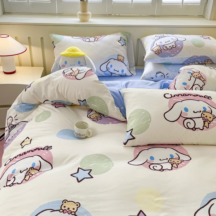 91家纺网 家纺一手货源 找家纺 港岛妹妹 2025新款云朵水洗工艺三丽鸥四件套 三丽鸥-彩色涂鸦玉桂狗