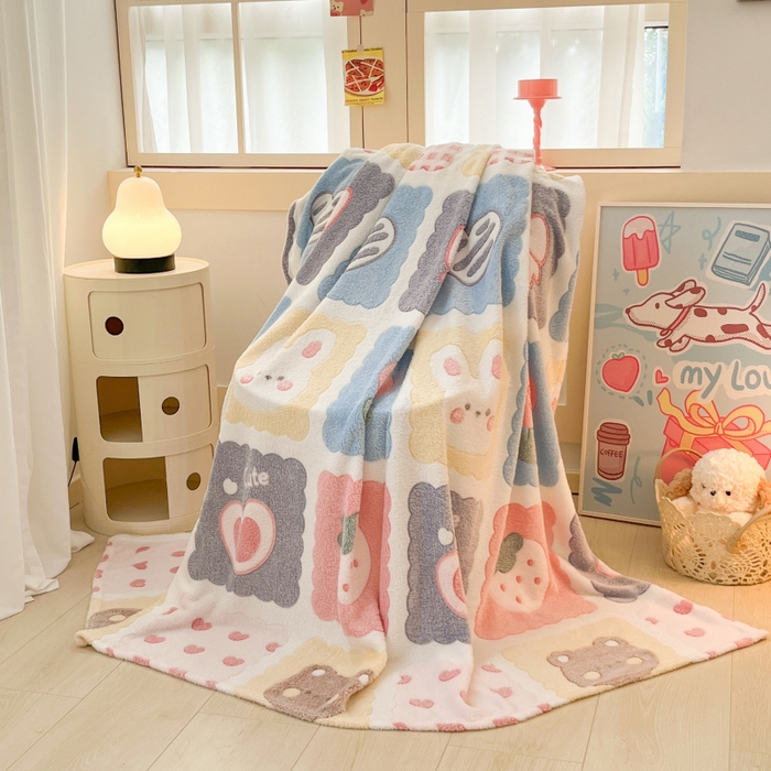 91家纺网 家纺一手货源 找家纺 川悦生活 2025新款高克重双面雪花绒印花毛毯三件套 毛毯甜蜜日常粉