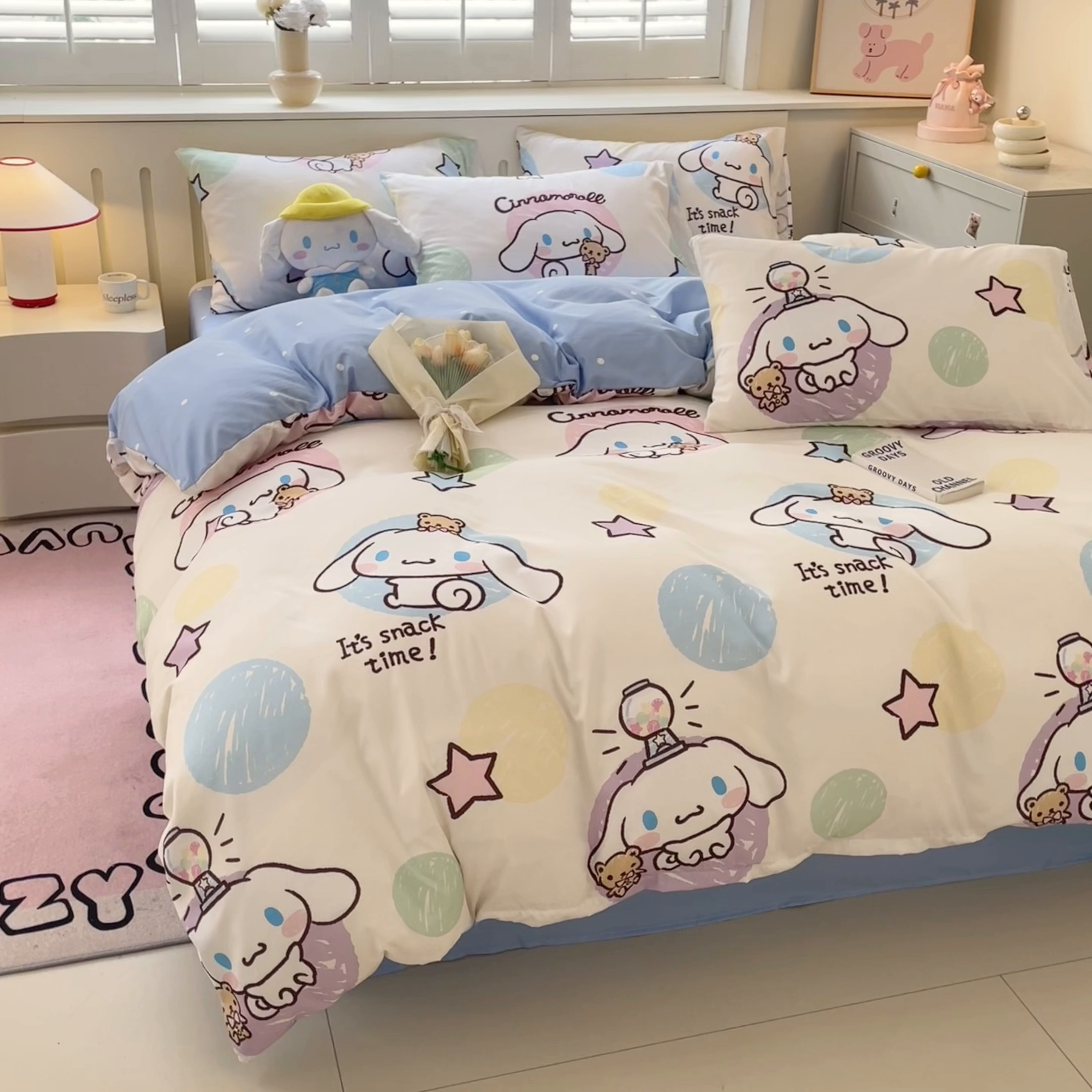 91家纺网 家纺一手货源 找家纺 港岛妹妹 2025新款云朵水洗工艺三丽鸥四件套 三丽鸥-彩色涂鸦玉桂狗